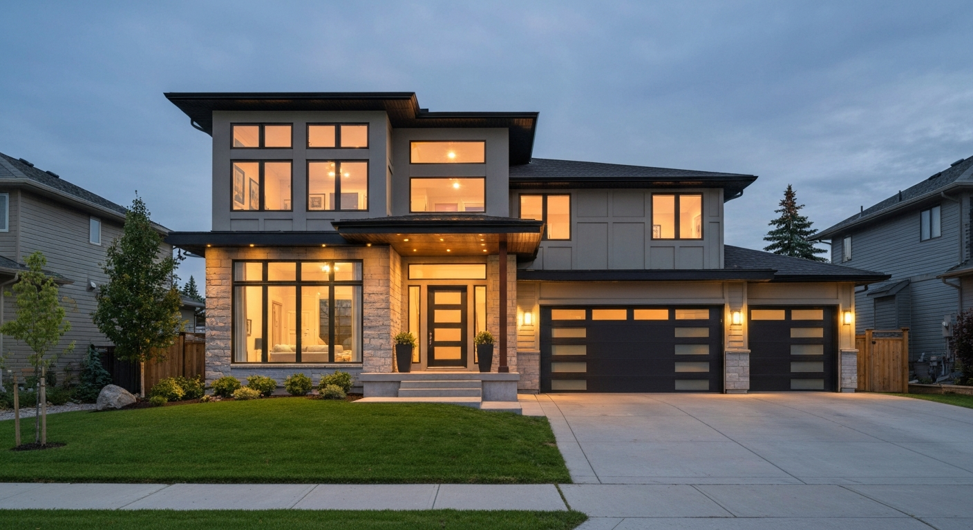 Spacious acreage property with a large house and mature trees in Stony Plain, Alberta.