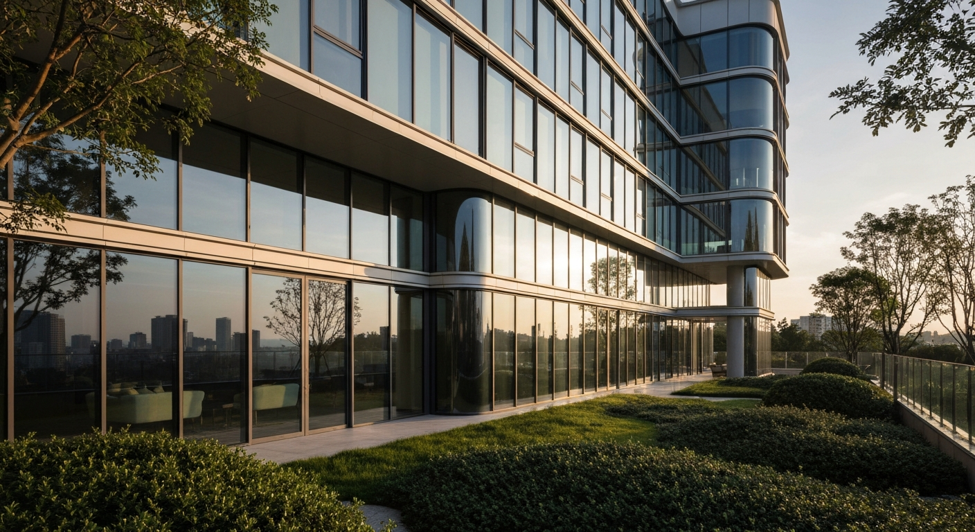 Modern Edmonton condo interior with city skyline view.