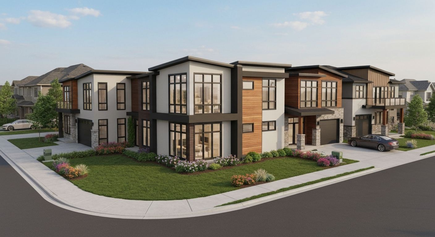 Edmonton home on a corner lot with a well-manicured lawn and mature trees.