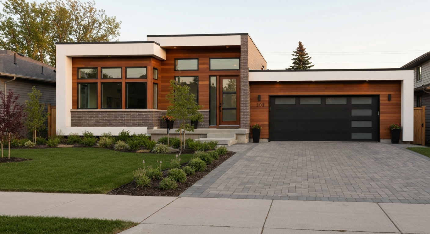 Beautiful modern house with a green lawn in Devon, Alberta, showcasing available homes for sale