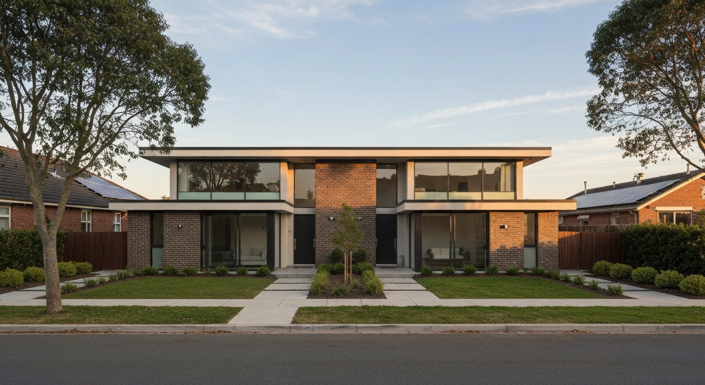 Exterior view of a modern duplex in Edmonton, Alberta.