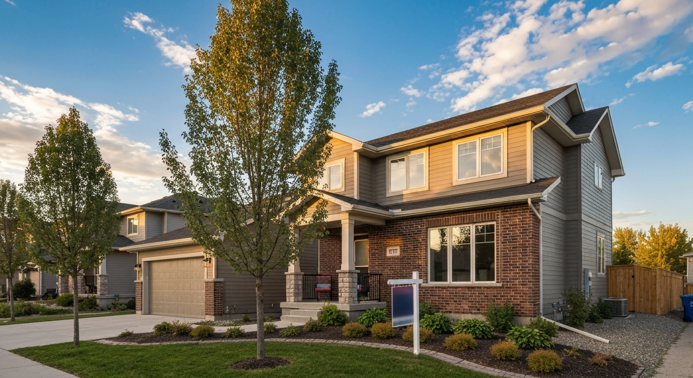 Exterior view of a modern house in a residential Edmonton neighborhood.