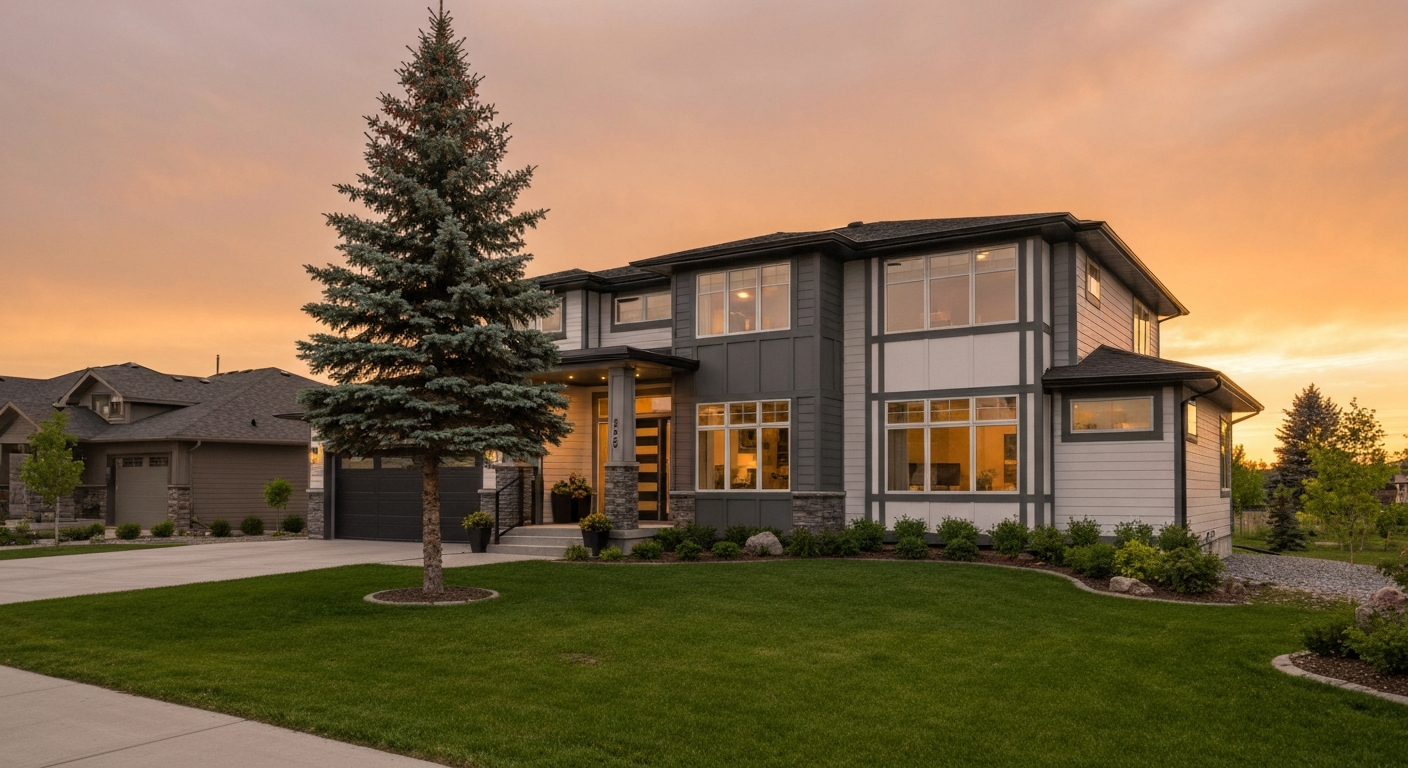Modern single-family home in a residential neighborhood of Spruce Grove, Alberta
