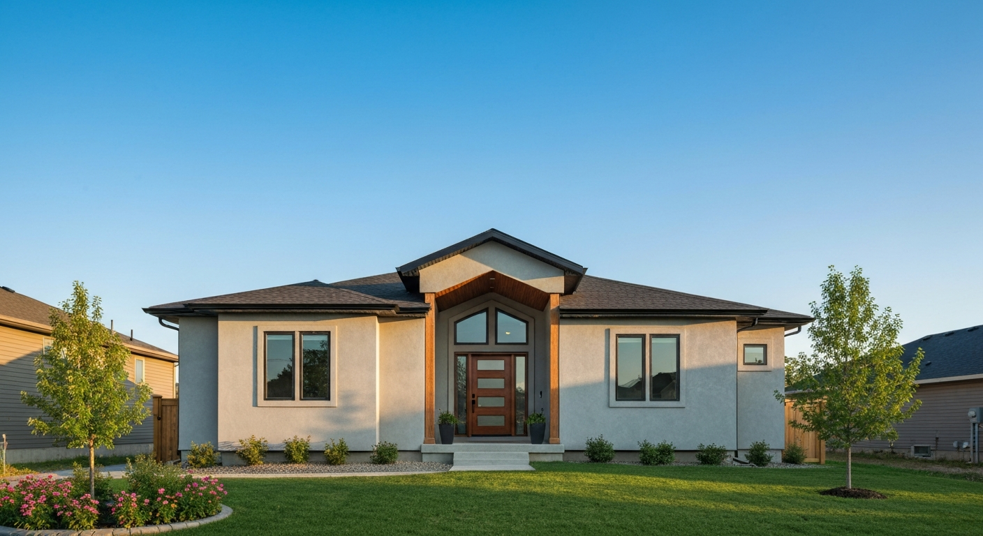 Family smiling in front of their new Edmonton rent-to-own home.