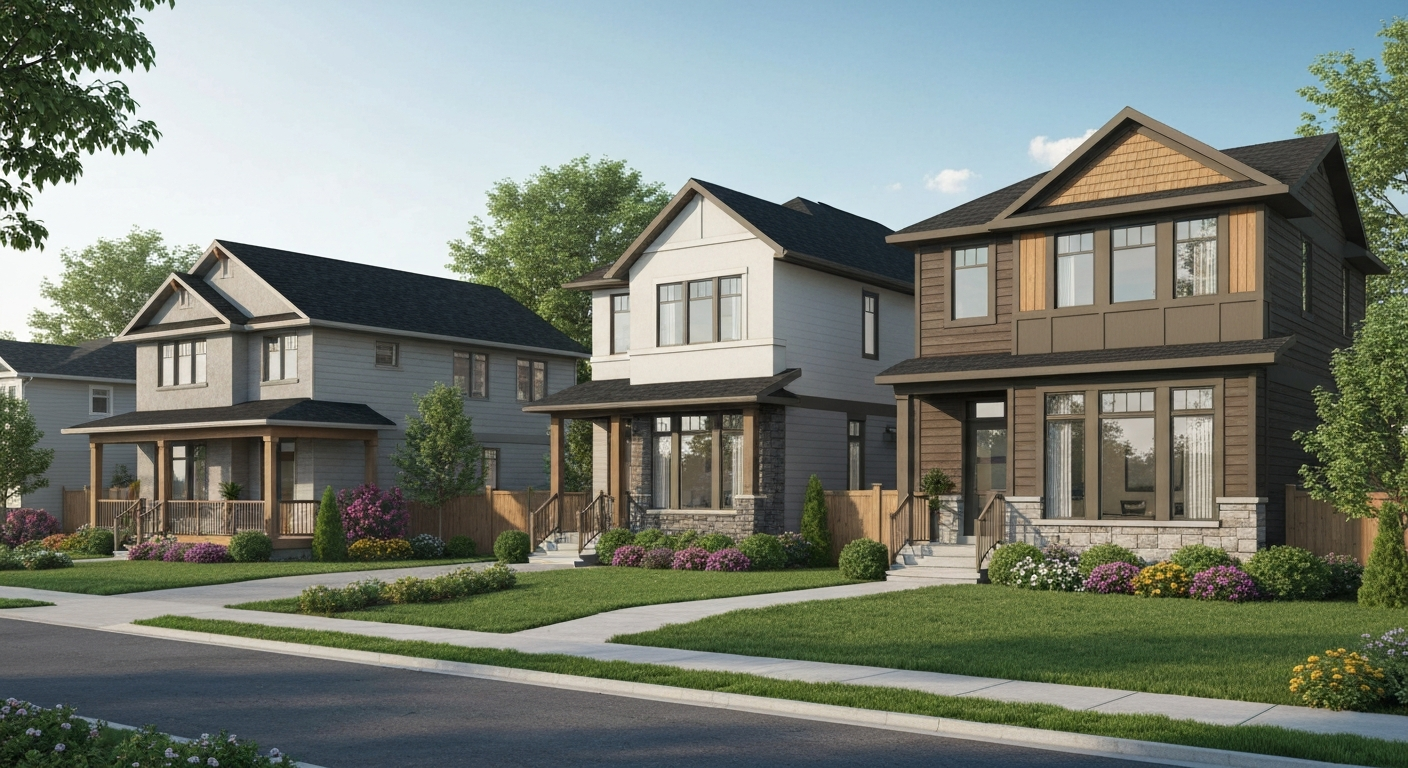 Modern starter home with a welcoming front porch in Edmonton, Alberta.